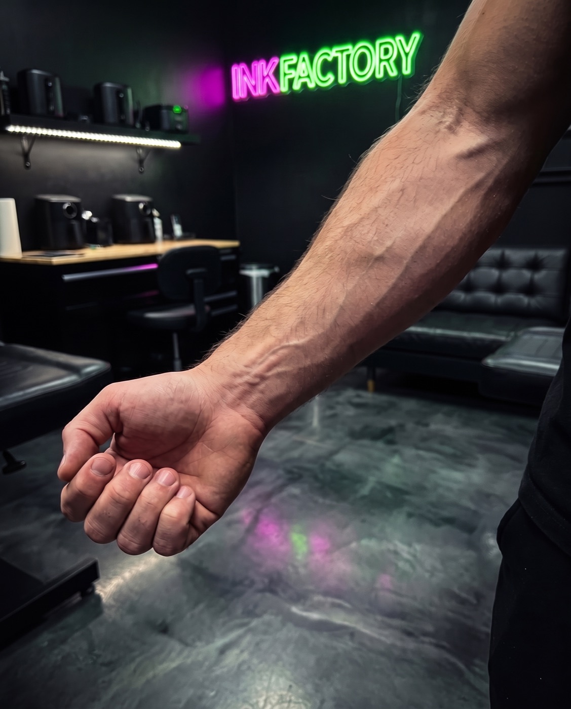 Client's bare arm