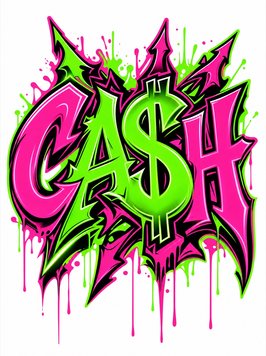 CA$H graffiti lettering concept generated by InkFactory