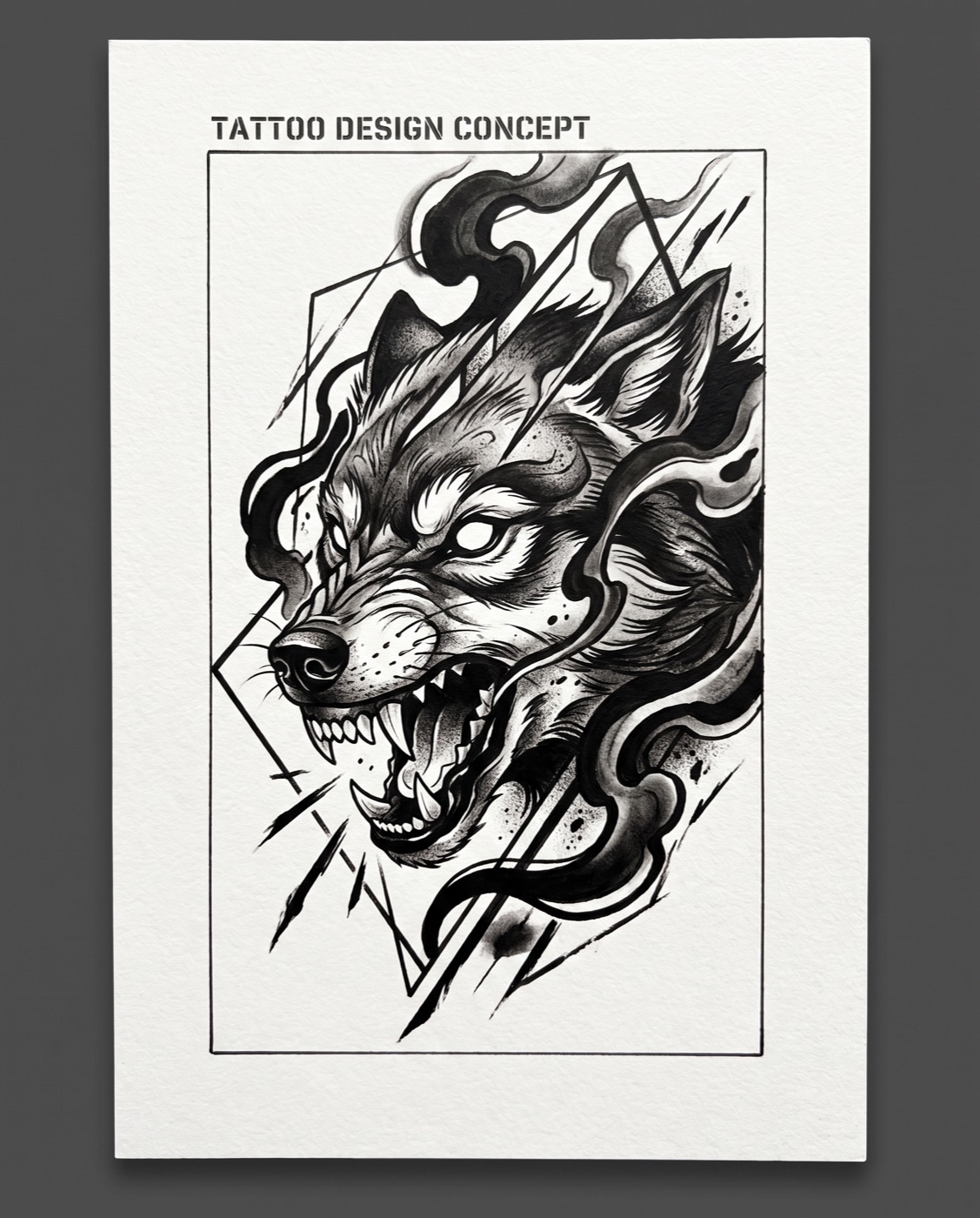 Dark illustrative wolf tattoo concept