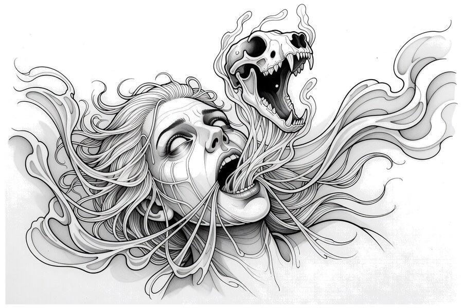Horror black and gray tattoo concept generated by InkFactory