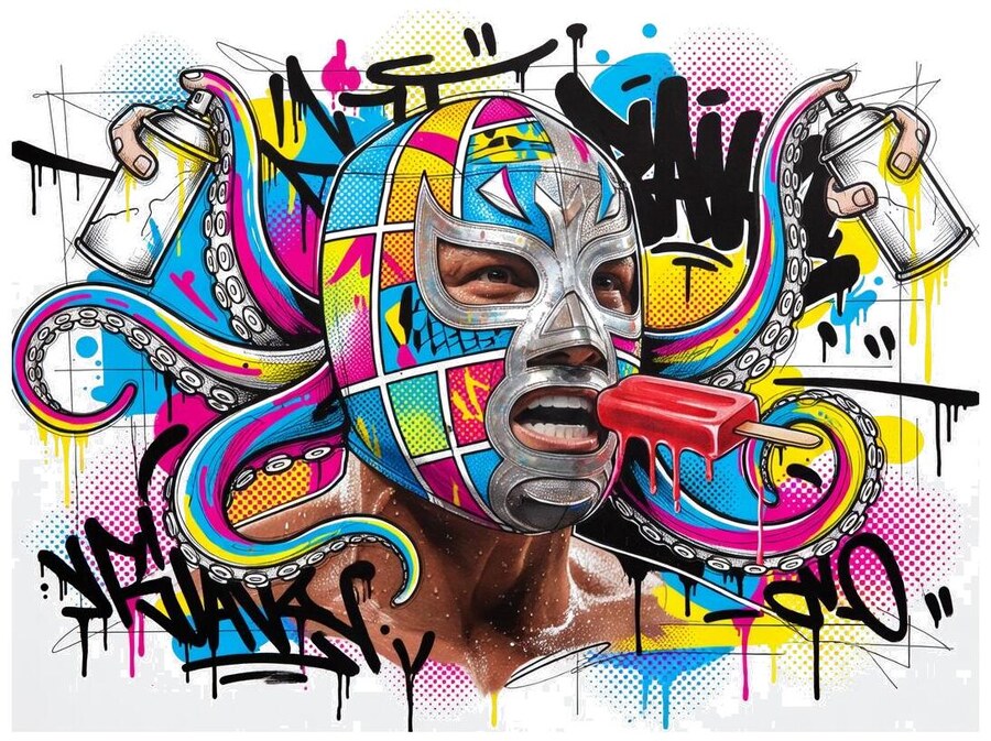 Pop art realism face collision concept generated by InkFactory